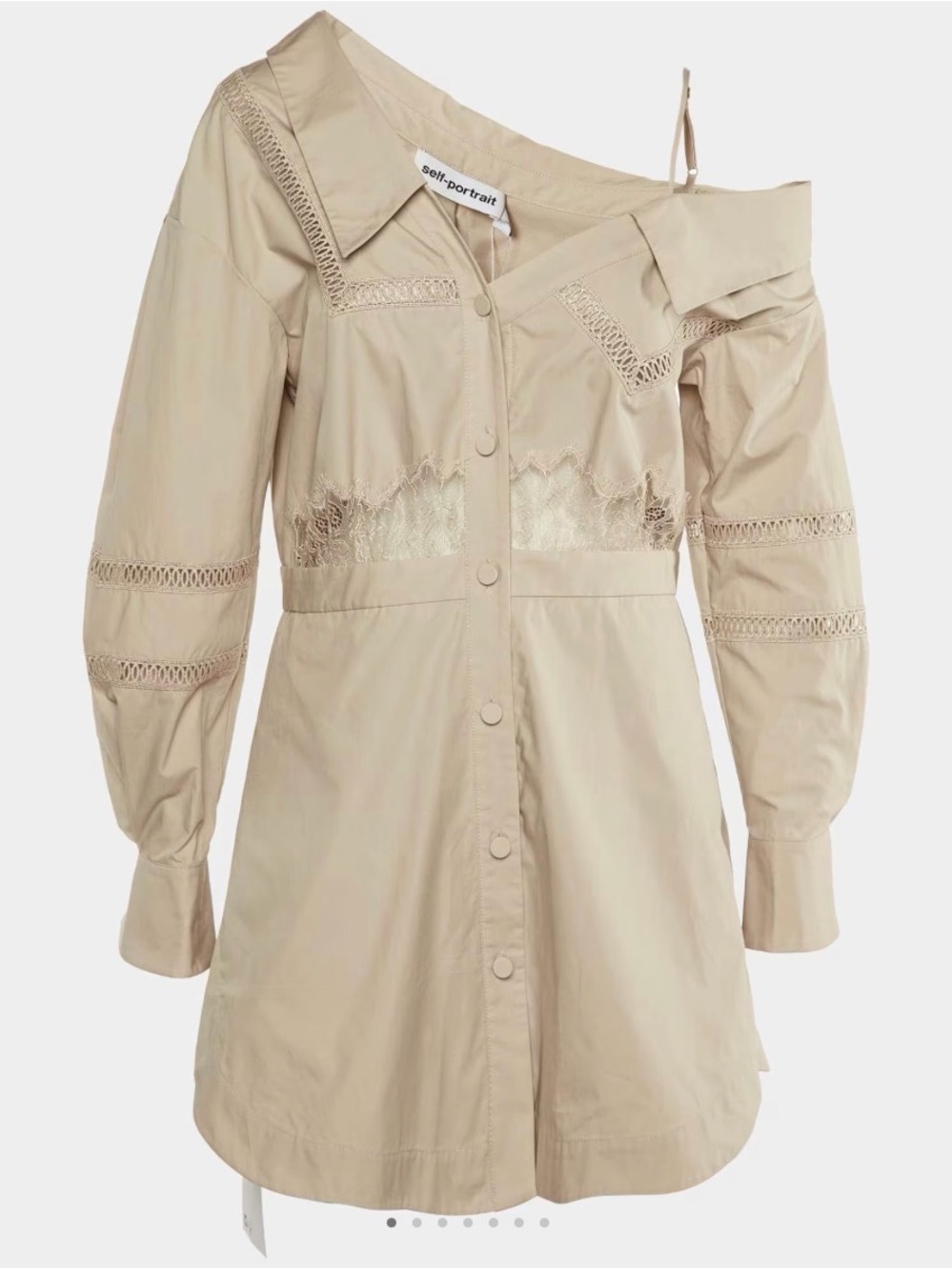 Self-Portrait Beige Poplin One shoulder Dress